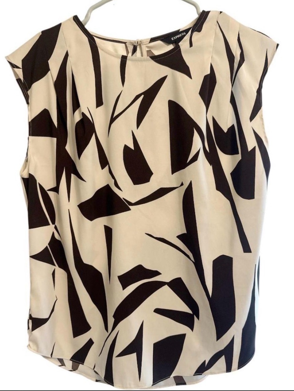 Express Light Cream & Dark Brown Abstract Print Sleeveless Blouse